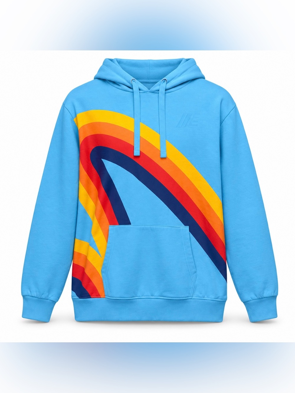 ALDI Gear Rainbow Hoodie XL Blue Pullover Grocery Store Logo Sweatshirt 2023